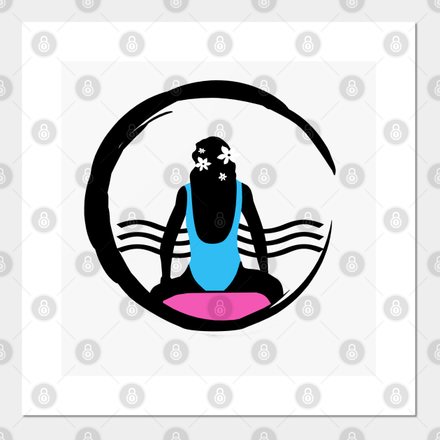 Blue and Pink Surfer Girl Silhouette Surfer Girl Posters and Art